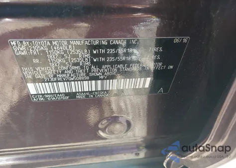 2016 Toyota Rav4 Limited from USA, damaged, VIN 2T3DFREV7GW508898